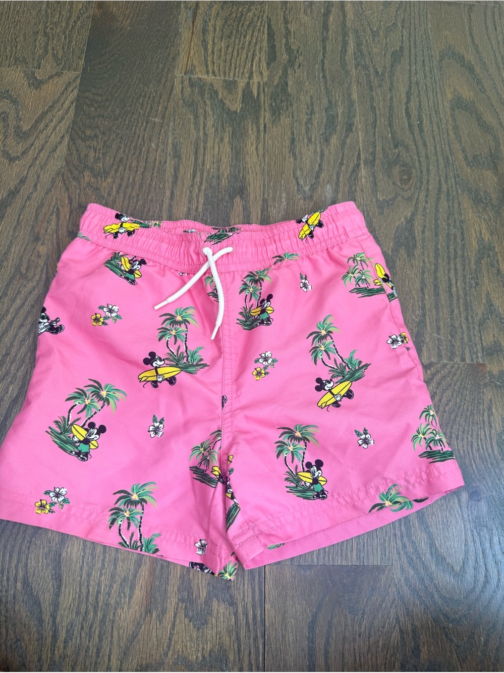 Janie and Jack Disney Kids Pink Swim Trunks with Tropical Print